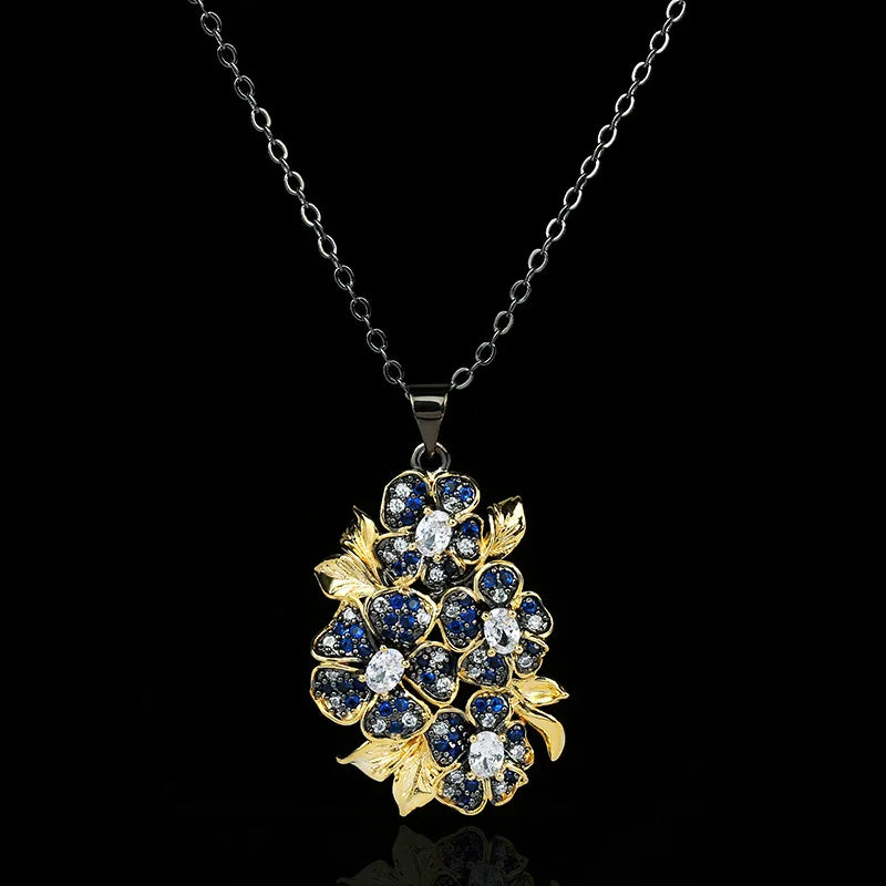 Choker Necklac for Women New Blue Zirconia Inlaid Pendent Flower Shape Clavicle Link Chain Women's Gifts