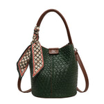 Fashionable Women's Bucket Bag, Stylish Solid Color Woven Effect Handbag.