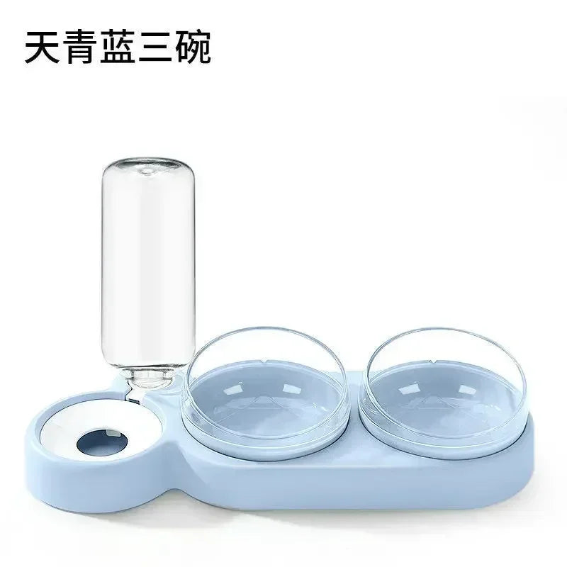 Pet Cat Food Bowl, Splash - Water proof, Three Bowl Neck Protection, Automatic Feeder, Water Storage Dispenser