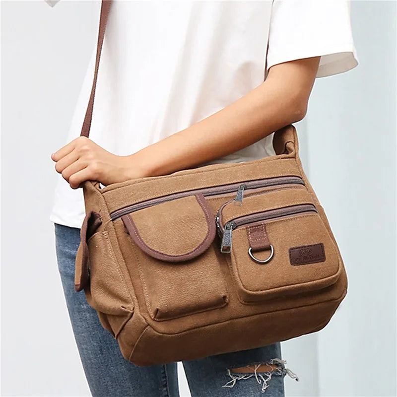 Men Canvas Shoulder Bags Casual Tote Travel Men's Crossbody Bag.