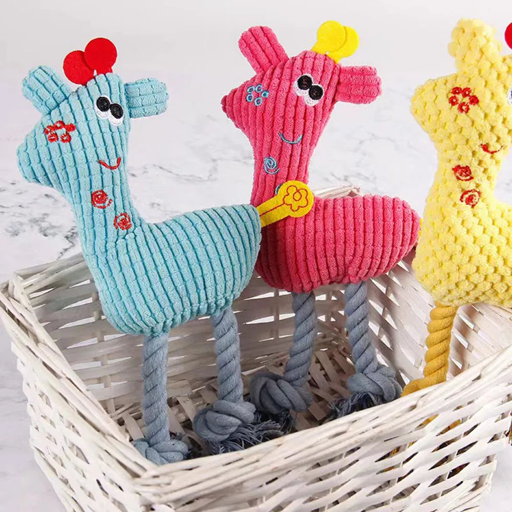 Pet Plush Toy: Bite-Resistant Animal Doll with Squeaker, Soft Stuffed Toy for Dogs/Cats, Interactive Chew Toy
