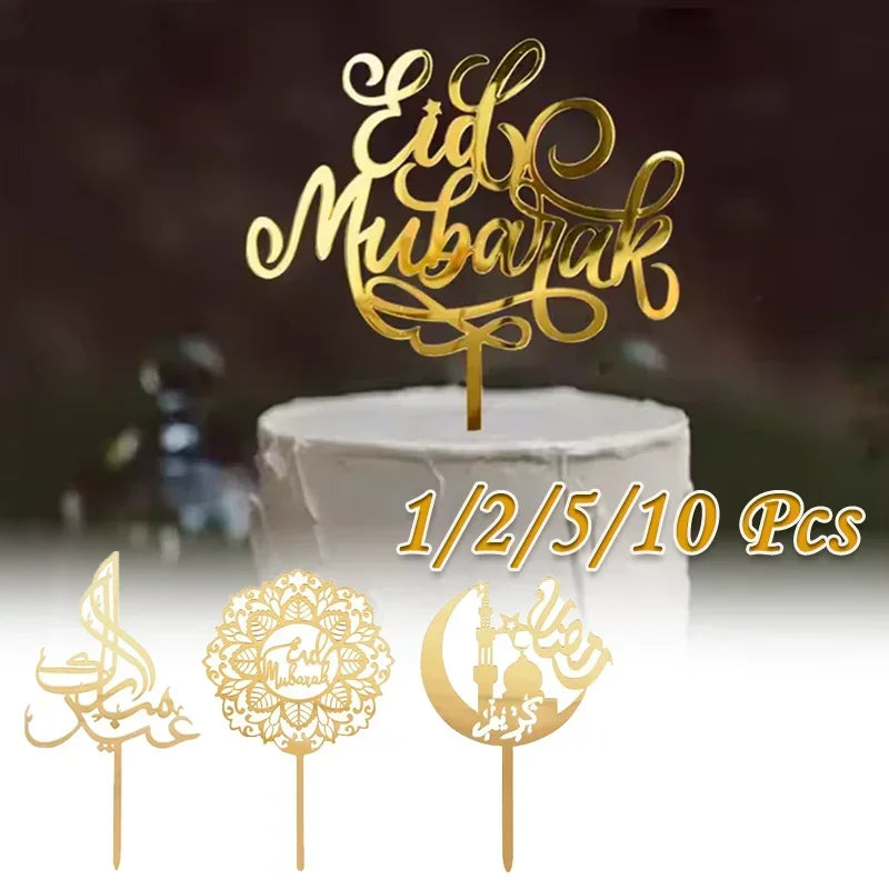 2026 Ramadan Eid Mubarak Gold Acrylic Cake Topper Set Muslim Ramadan Holiday Party Cake Decorations Party Home Decoration