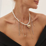 Necklaces for Women Heart-shaped Cross Imitation Pearl Tassel Long Necklace Colliers Femmes Girl Stuff