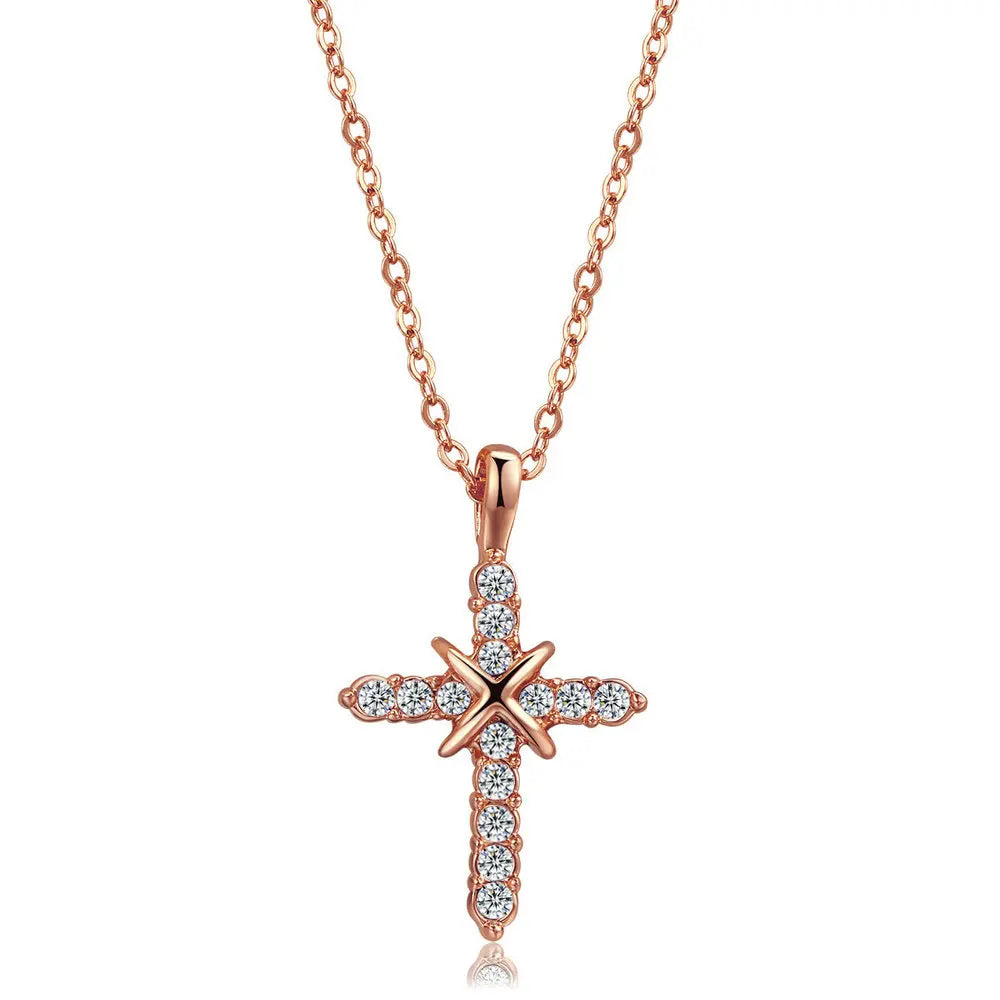 Cross Pendant Necklace For Women Iced Out Crystal Silver Plated Chain Collar Choker Necklace.