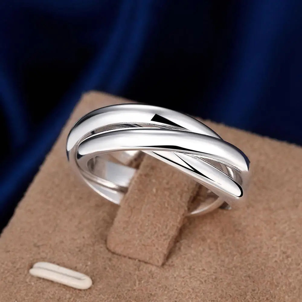 925 Sterling Silver Rings For Women Simple three circles size 5/6/7/8/9/10 Fashion Party Gift Girl student Jewelry