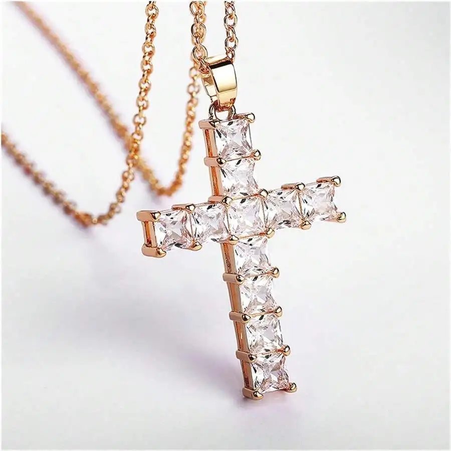 New Fashion Necklaces Female Pendants Gold Multi Color Crystal Jesus Cross Pendant For Women