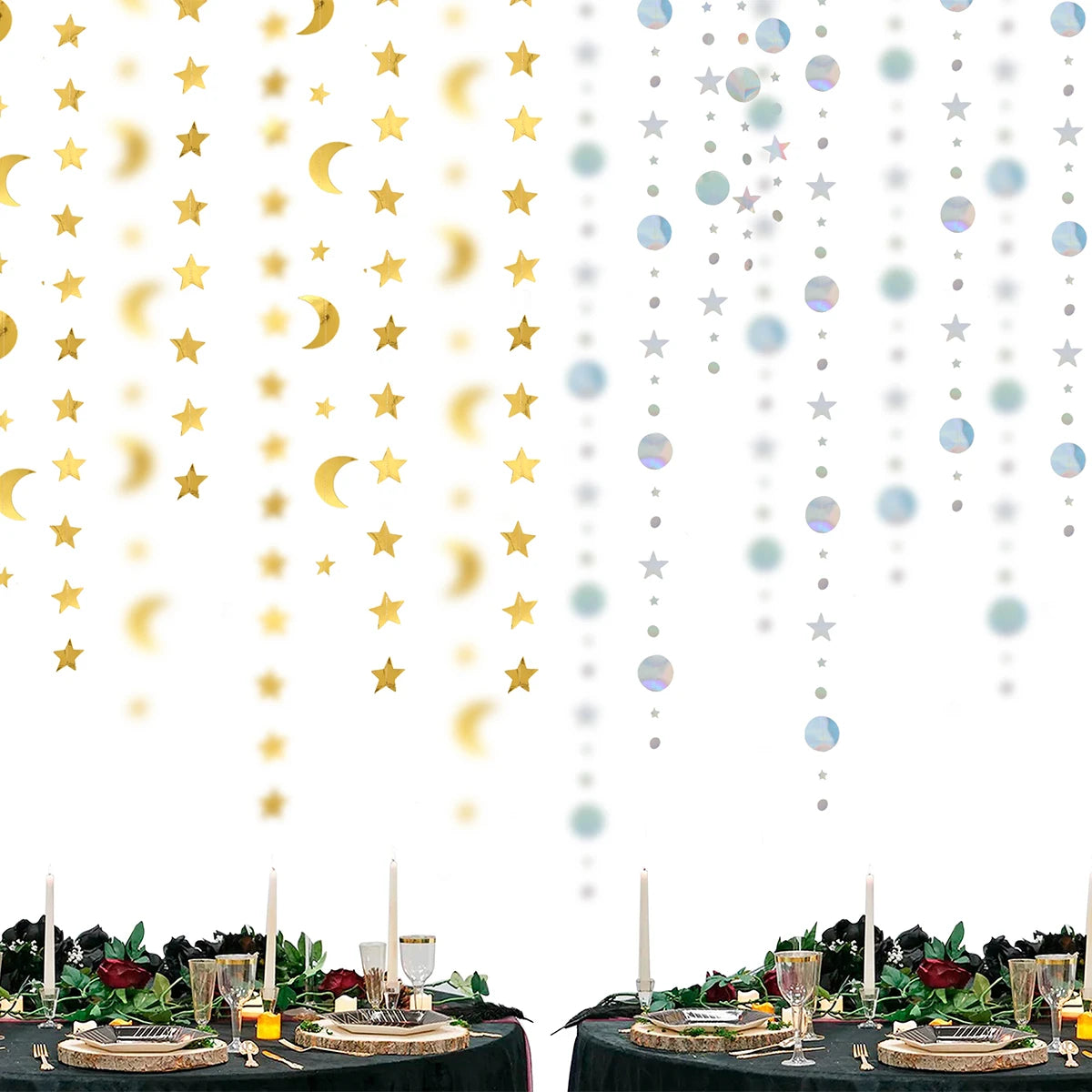 Ramadan Gold Glitter Moon Star Hanging Garland Eid Mubarak Home Decor Ramadan Kareem Islamic Muslim Party Eid Al-Fitr Gifts