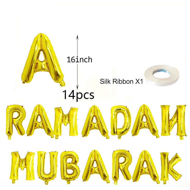 Golden RAMADAN MUBARAK letter Balloon Set, Happy Ramadan Decoration, Islamic Muslim Party Decoration Items Gift