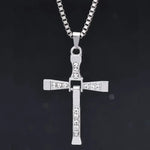 Religious Cross Necklace Iced Out Crystal Pendant Titanium Steel Cuban Chain Men's Trendy Jewelry
