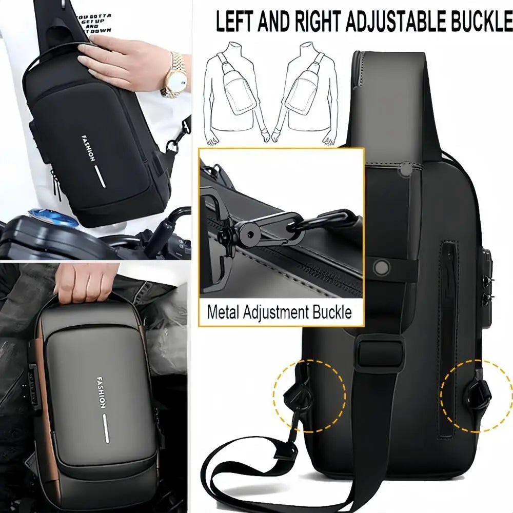 Men's anti-theft chest bag, fashionable motorcycle and casual sports sloping backpack.
