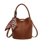 Fashionable Women's Bucket Bag, Stylish Solid Color Woven Effect Handbag.