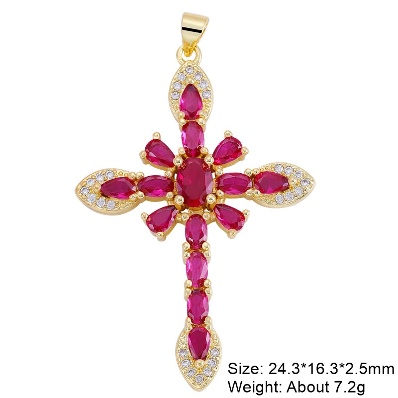Religious Talisman Jewelry Accessories Handmade 18K Real Gold Plated Cz Paved Catholic Christian Cross