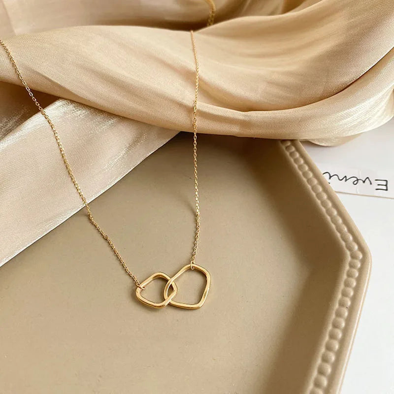 Two Round Shaped Necklaces Female Exquisite Geometric Chain Choker Neck Birthday Gift for Ladies Fashion Jewelry