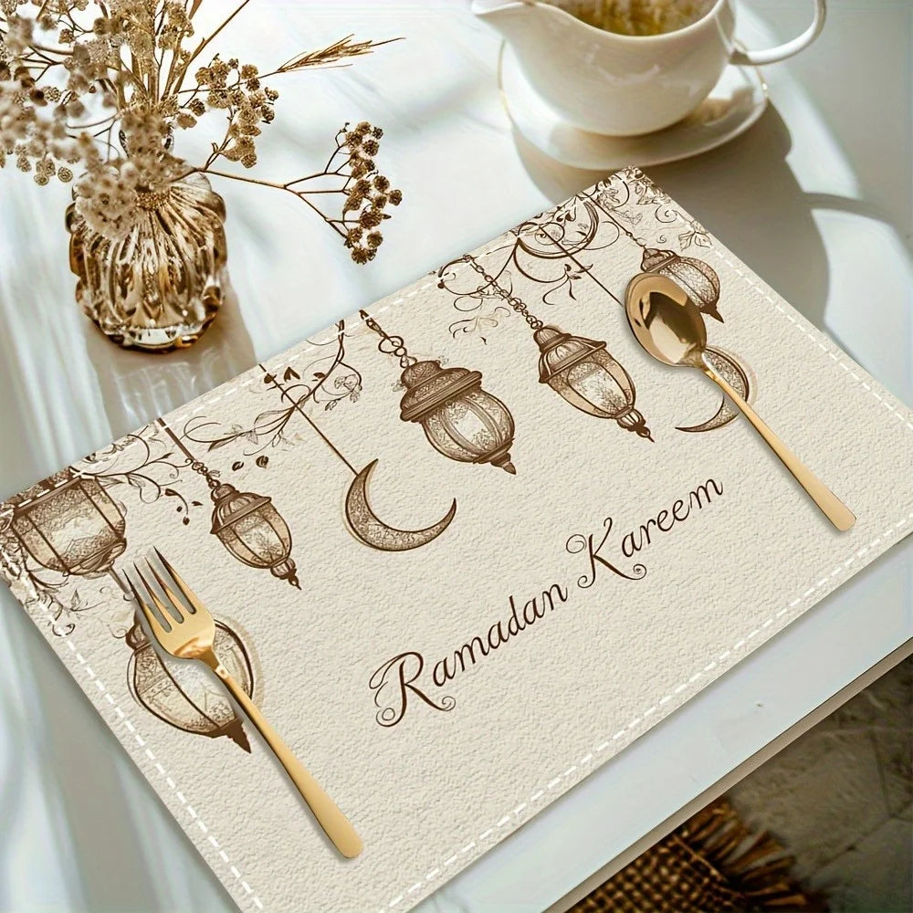 1 PC Happy Ramadan Lantern and Moon Pattern Placemats