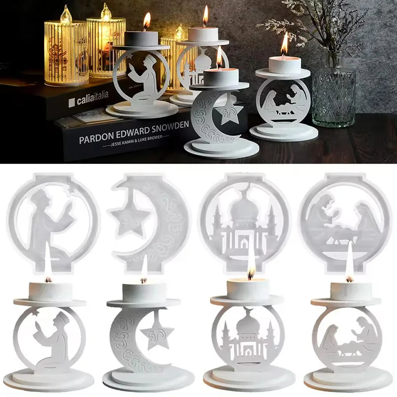 ‌Ramadan Candle Holder Silicone Mold Eid-Al-Fitr Ornament Gypsum Mould