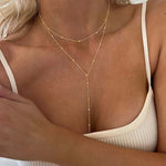 Gold Plated Lariat Necklace for Women, Double Laryered Long Chain Drop Pendant Choker Fashion Gifts