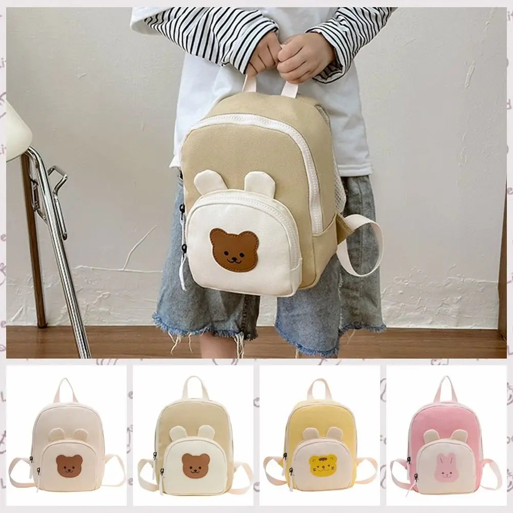 Cute Korean Kindergarten Schoolbag Canvas Cartoon Bear Children's Handbags.