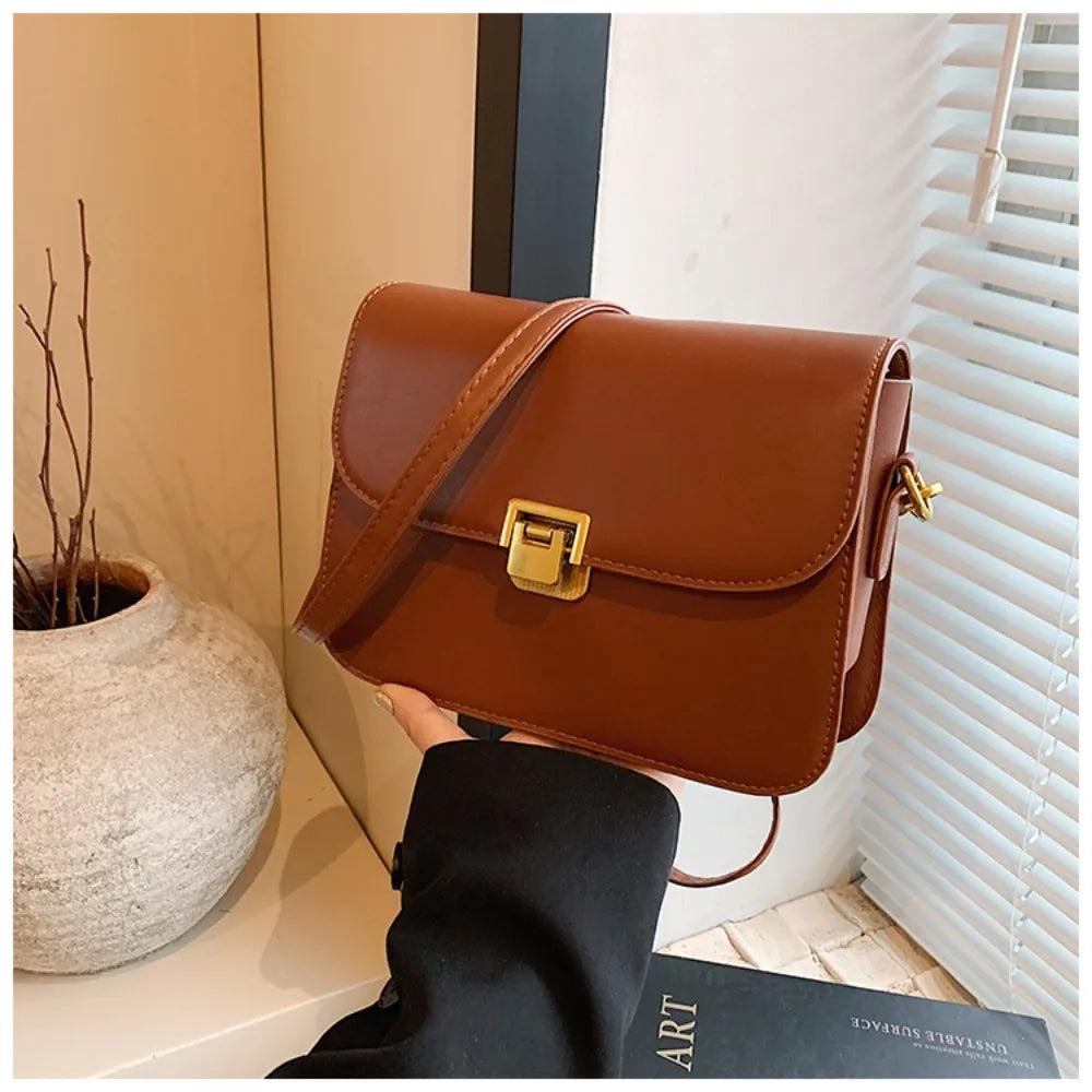 Fashion PU Leather Women Crossbody Bags Black White Khaki Brown Waterproof Korean Shoulder Bag.