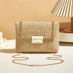 Fashion Straw Women Chain Shoulder Bag Woven High Capacity Buckle Closure Clutch Handmade Crossbody Bag Women