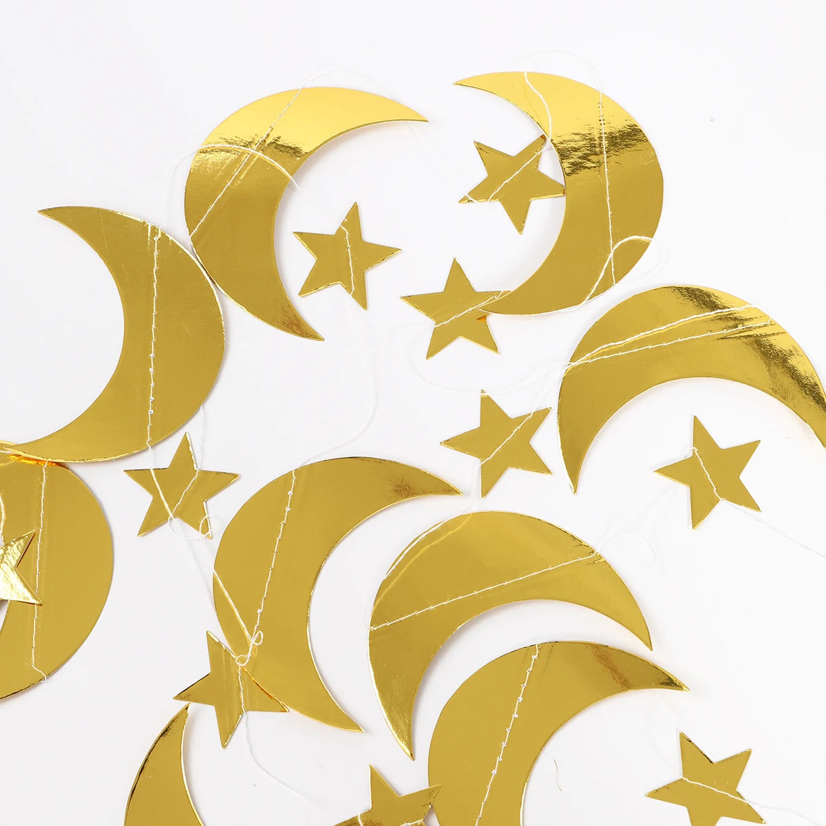 Ramadan Gold Glitter Moon Star Hanging Garland Eid Mubarak Home Decor Ramadan Kareem Islamic Muslim Party Eid Al-Fitr Gifts