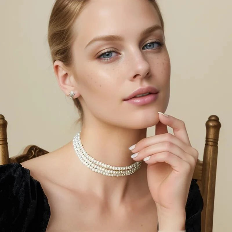Fashion Elegant Women 3-5 Layer White Pearl Choker Necklaces Bohemian Creative Design Wedding Anniversary Female Jewelry
