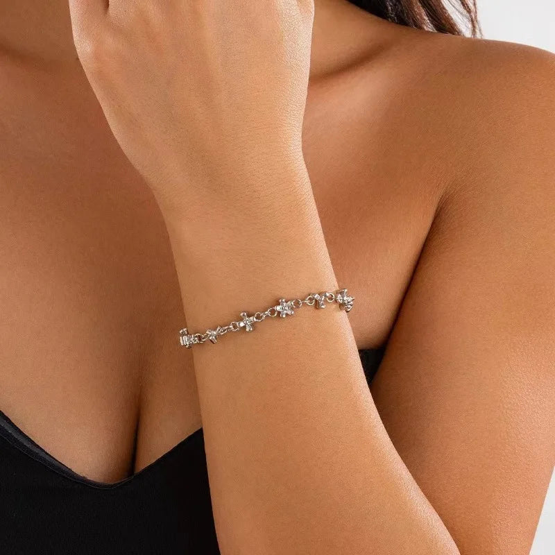 Cross Chain Necklace Bracelet Earrings for Women, Gold/Silver Trendy Dainty Design Jewelry Gifts for Her