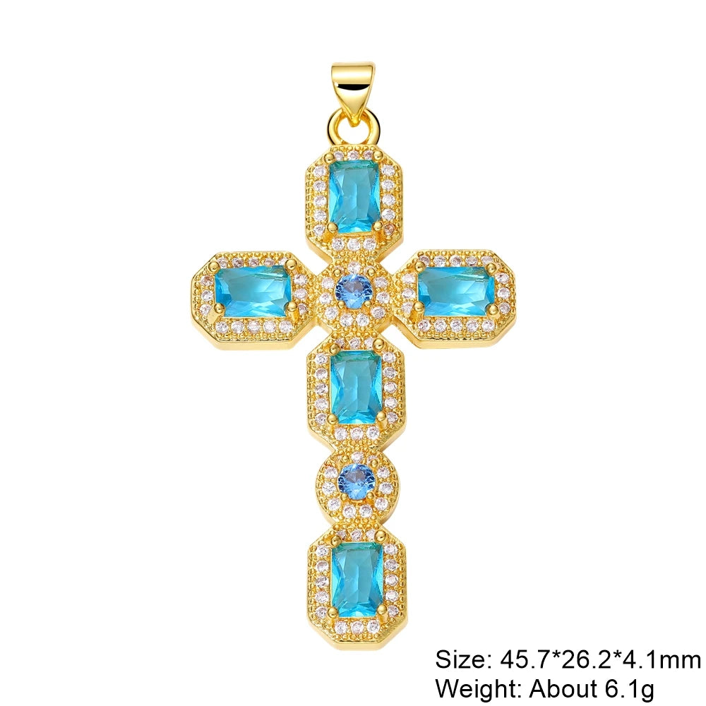 Religious Talisman Jewelry Accessories Handmade 18K Real Gold Plated Cz Paved Catholic Christian Cross