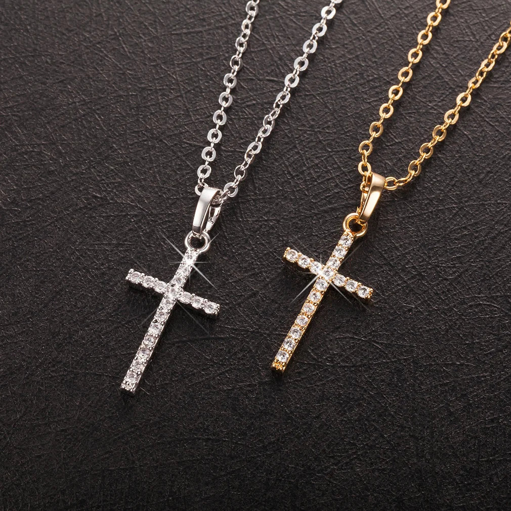 HipHop Fashion Cross Necklace For Women Crystal Zircon Men Metal Chains Choker Jesus Pendants Jewelry Gift