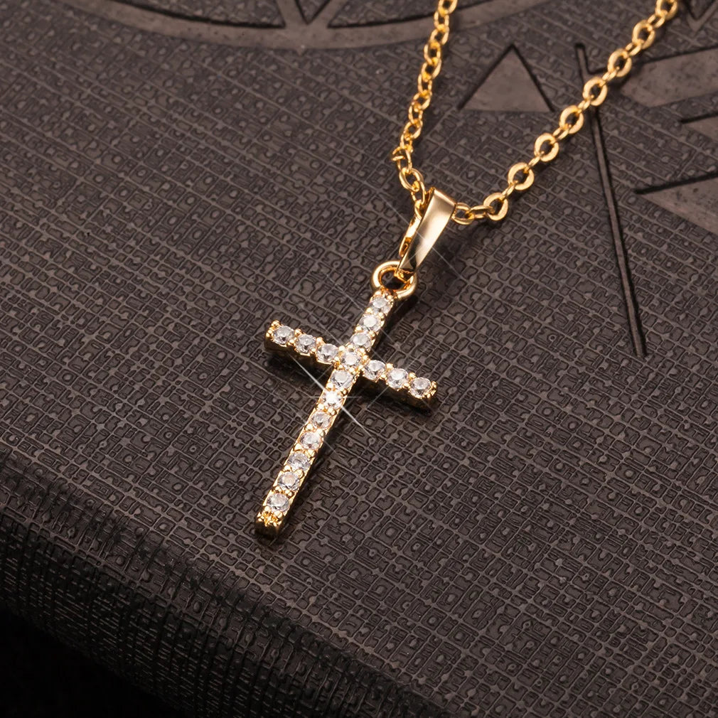 HipHop Fashion Cross Necklace For Women Crystal Zircon Men Metal Chains Choker Jesus Pendants Jewelry Gift