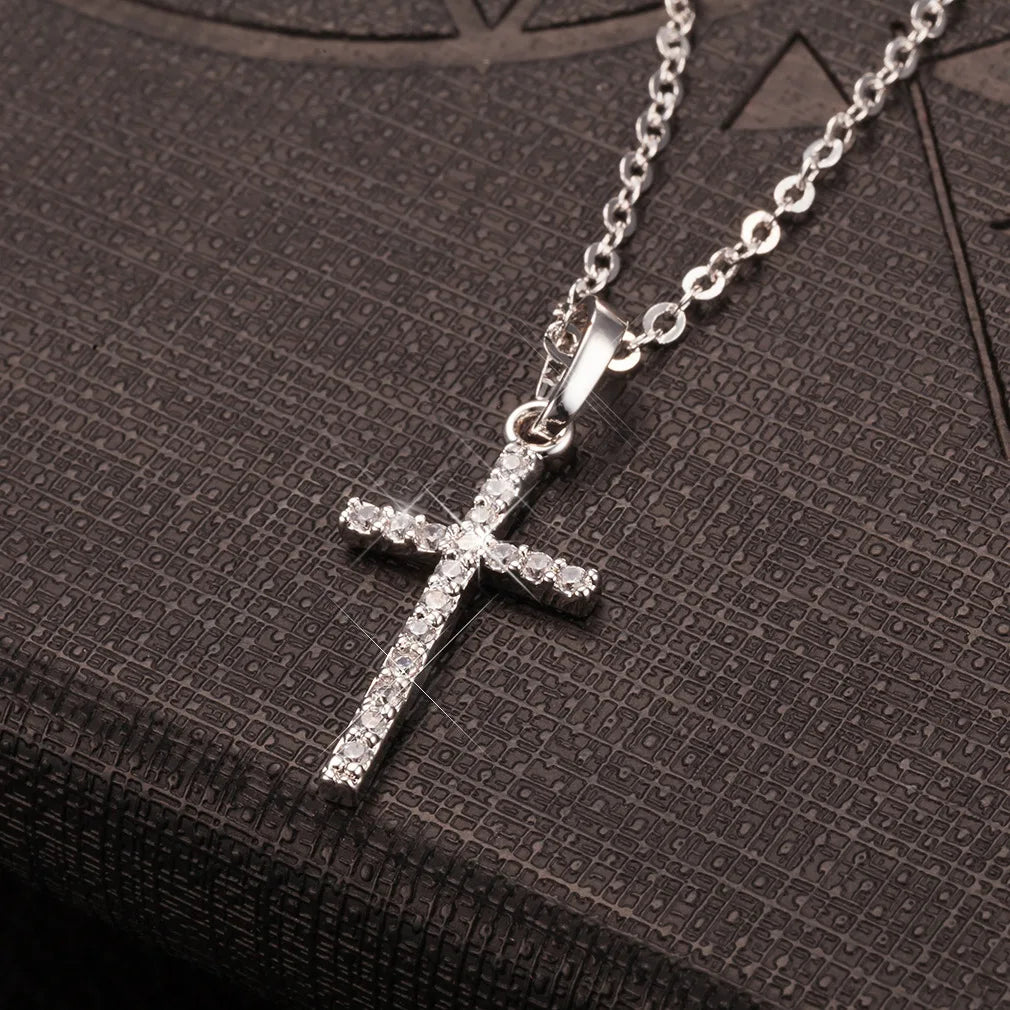 HipHop Fashion Cross Necklace For Women Crystal Zircon Men Metal Chains Choker Jesus Pendants Jewelry Gift